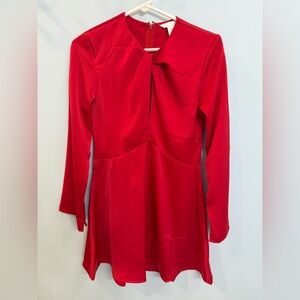 Red Satin Flare Dress - H&M XS - NWT